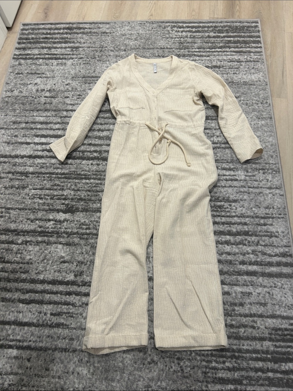 Rachel Pally Cream V-Neck Long Sleeve Drawstring Jumpsuit